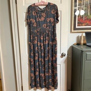 Gray Maxi Dress with Pink Floral Print - Casual Women’s Maxi